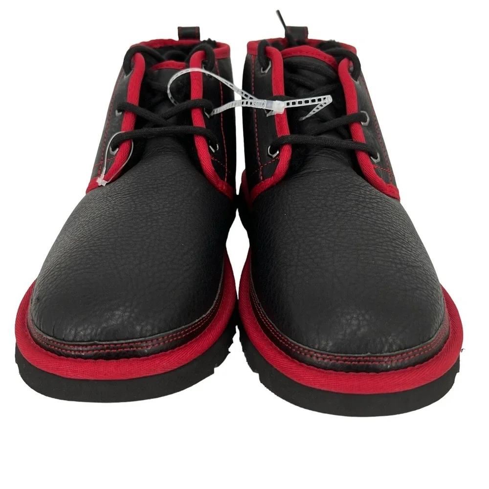 UGG Men's Neumel Leather Low Chukka Black Red Ankle Boot Size 11 Wool Blend NWOB